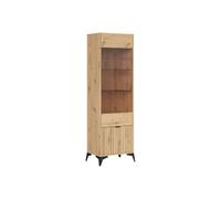 Vitrine haute avec 1 porte vitrée,coloris Chêne artisan - Longueur 60 x Profondeur 41 x Hauteur 197 cm