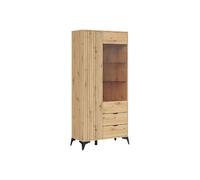Vitrine haute avec 2 portes et 2 tiroirs,coloris Chêne artisan - Longueur 90 x Profondeur 41 x Hauteur 197 cm