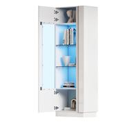 Vitrine Haute avec LED, Buffet Vitré 3 Étages Verre, 5 Compartiments, Design Moderne, MDF et Verre Trempé, Blanc, 60x40x180 cm