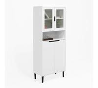 Vitrine haute blanche en MDF avec portes en verre trempé