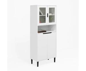 Vitrine haute blanche en MDF avec portes en verre trempé