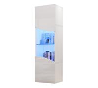 Vitrine Haute Blanche Laquée 35x50x165cm,portes Vitrées LED,surface Concave Ondulée,grand Rangement Décoratif Pour Salon