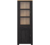 Vitrine Haute BOHOL Noire - 2 Portes dont 1 Vitrée + 1 Tiroir - L 71,7 × P 42 × H 205,4 cm