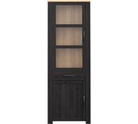 Vitrine Haute BOHOL Noire - 2 Portes dont 1 Vitrée + 1 Tiroir - L 71,7 × P 42 × H 205,4 cm