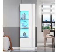 Vitrine haute brillance 60x40x180 cm- MODERNLUXE - LED - 1 porte acrylique - 3 étagères verre - Blanc
