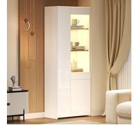 Vitrine haute brillance 70 x 35 x 180 cm - avec éclairage LED - 2 portes et 1 tiroir - Blanc