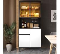 Vitrine haute buffet EVRYAE 80 x 40 x 180 cm, LED réglable par application, 4 portes, 1 tiroir, noir et blanc