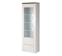 Vitrine haute design 1 porte collection SANTIAGO. Coloris blanc effet bois et chêne