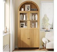Vitrine Haute - en Bois Naturel - 78 x 40 x 176 cm - avec Portes Vitrées - Buffet Haut - Vaisselier - Style Scandinave - avec Arche