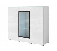 Vitrine haute moderne de 120 cm pour le salon, 3 portes, verre blanc brillant
