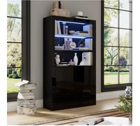 Vitrine haute noire 100 x 35 x 170 cm avec LED, 2 portes, étagères en verre, finition laquée