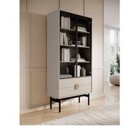 Vitrine haute - STOON II - 85 cm - avec quatre étagères et tiroirs - taupe (gris-beige)