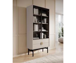 Vitrine haute - STOON II - 85 cm - avec quatre étagères et tiroirs - taupe (gris-beige)