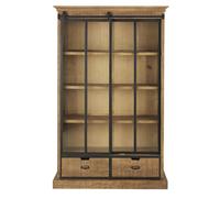 Vitrine industrielle 1 porte coulissante 2 tiroirs bicolore 116x190x45cm Beige