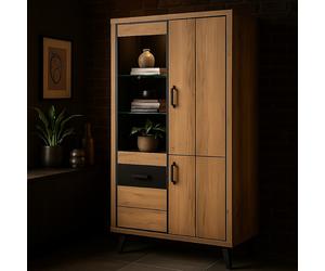 Vitrine industrielle 3 portes + 1 vitrée bois et métal ERIA