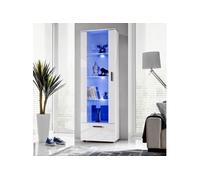 Vitrine Komodee ALESSANDRIA - LED bleues - Blanc Brillant et Blanc - 60 x 192 cm