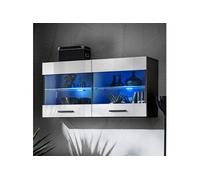 Vitrine Komodee SAVONA - LED bleues - Blanc Brillant et Noir - 100 x 50 cm