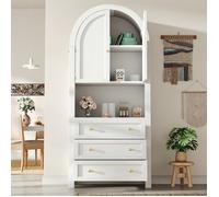Vitrine - LANGTU - Vitrine - MDF - 70x35x180 cm - Blanc avec tiroirs et portes