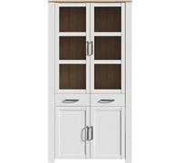 Vitrine Large BOHOL Blanche - 4 Portes dont 2 Vitrées + 2 Tiroirs - L 106,4 × P 42 × H 205,4 cm