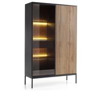 Vitrine Laval WTSZ104 - avec eclairage LED, noir / chêne Wotan / lamelle, largeur 104 cm, hauteur 166 cm, profondeur 39 cm