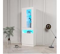 Vitrine LED 16 couleurs RVB - Meuble de présentation blanc avec rangement intégré - Idéal pour salon et décoration murale