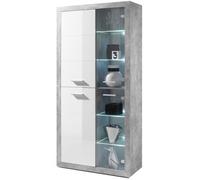 Vitrine LED contemporaine STONE en panneaux de particules décor béton et MDF blanc brillant - L 92 cm