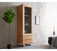 Vitrine Live-Edge 60x190 cm acacia naturel bordure de tronc d'arbre 1 porte 2 tiroirs massif