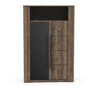 Vitrine meuble de rangement 2 portes couleur chêne foncé / noir - Largeur 114 x Profondeur 39,6 x Hauteur 175,8 cm