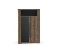 Vitrine meuble de rangement 2 portes couleur chêne foncé / noir - Largeur 114 x Profondeur 39,6 x Hauteur 175,8 cm