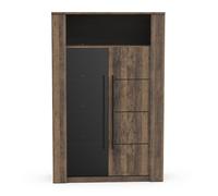Vitrine meuble de rangement 2 portes couleur chêne foncé / noir - Largeur 114 x Profondeur 39,6 x Hauteur 175,8 cm