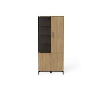 Vitrine meuble de rangement 4 portes couleur chêne / noir - Largeur 93,4 x Profondeur 39,6 x Hauteur 186,1 cm