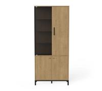 Vitrine meuble de rangement 4 portes couleur chêne / noir - Largeur 93,4 x Profondeur 39,6 x Hauteur 186,1 cm