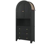 Vitrine Meuble de rangement haut arqu avec tiroirs et portes, porte de rangement haut arqu indpendante pour cuisine, noir + VITRINE