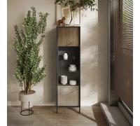 Vitrine moderne 1 porte vitrée bois et travertin EZE