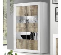 Vitrine moderne 4 portes blanc et bois 100cm CALIA