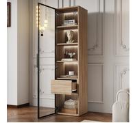 Vitrine moderne 40×34,5×164.5 cm avec LED, 1 tiroir, 1 porte verre trempé, en MDF, naturel