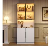 Vitrine Moderne avec Portes en Verre, Vitrine avec éclairage LED Réglables, Bibliothèque, Buffet Hauts Salon, 80x30x200cm, Blanc