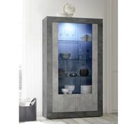Vitrine moderne gris oxyde et gris béton 2 portes 110cm NIO