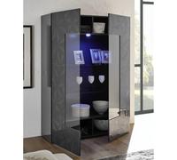 Vitrine moderne laqué gris 2 portes vitrées avec LED CAPRI