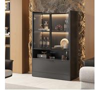 Vitrine moderne LED noir mat hauteur 120cm avec éclairage LED 16 couleurs, vitrine en verre sur pied avec éclairage, armoire de