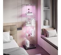 Vitrine moderne noire avec 4 étagères et lumières LED multicolores - Slish Sto Solut pour travaux manuels, salon et chambre à coucher - 39,8 x 35 x 163 cm - 1 porte design