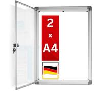Vitrine murale 37 x 51 cm avec cadre en aluminium, 2 x A4 avec magnets, Tableau d'affichage avec panneau arrière magnétique