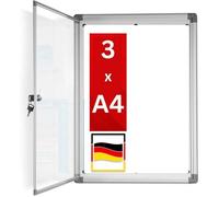 Vitrine murale 37 x 73 cm avec cadre en aluminium, 3 x A4 avec magnets, Tableau d'affichage avec panneau arrière magnétique