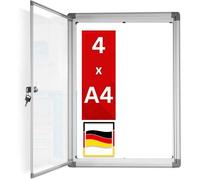 Vitrine murale 68 x 51 cm avec cadre en aluminium, 4 x A4 avec magnets, Tableau d'affichage avec panneau arrière magnétique