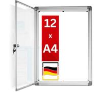 Vitrine murale 94 x 98 cm avec cadre en aluminium, 12 x A4 avec magnets, Tableau d'affichage avec panneau arrière magnétique