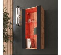 Vitrine Murale Armoire Komodee TIVOLI - LED RVB - Noir et Bois naturel - Facades en Mat - 50 x 100 x 29 cm