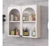 Vitrine Murale en Bois Massif et Verre pour Salle de Bain, à Placer au-Dessus des Toilettes, boîte de Rangement multifonctionnelle pour cosmétiques et parfums, Porte Transparente Blanche (60
