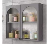 Vitrine Murale en Bois Massif et Verre pour Salle de Bain - Meuble de Rangement à Poser au-Dessus des Toilettes avec Porte Transparente pour cosmétiques et parfums - Multi-Usage (Gris 70x60x