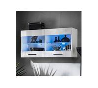 Vitrine Murale Komodee SAVONA - LED bleues - Blanc Brillant et Blanc - Facades Brillant - 100 x 50 x 30 cm
