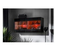 Vitrine Murale Komodee SAVONA - LED RVB - Noir Brillant et Noir - Facades Brillant - 100 x 50 x 30 cm